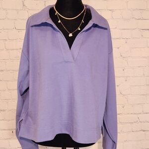 ATHLETA Retroterry Polo Sweatshirt  in Purple/Lavender NWOT Sz M